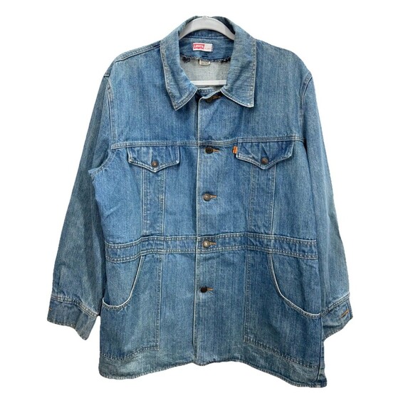 Vintage 70s Levis Orange Tab Denim Jacket Men’s XL Jean Chore Coat Split Tail - Picture 1 of 16